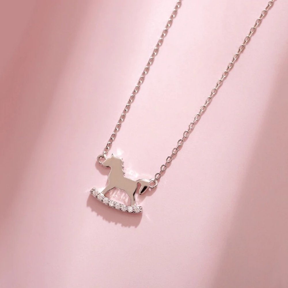 NEW 925 Sterling Silver Diamond Horse Necklace - Picture 1 of 14